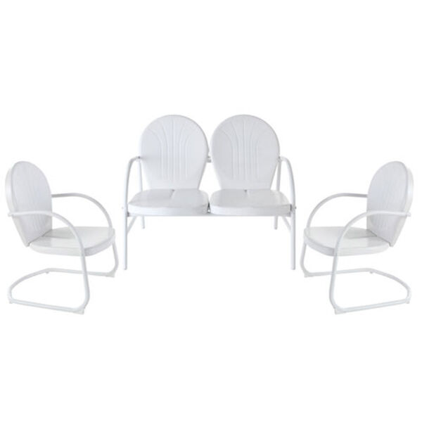Griffith Three Piece Metal Outdoor Conversation Seating Set: Loveseat and Two Chairs in White Finish, image 1