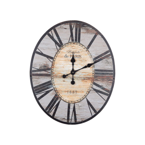 Grey Oval Distressed Wood Wall Clock, image 3