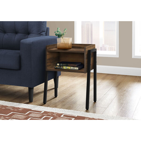 Brown and Black End Table with Open Shelf, image 2