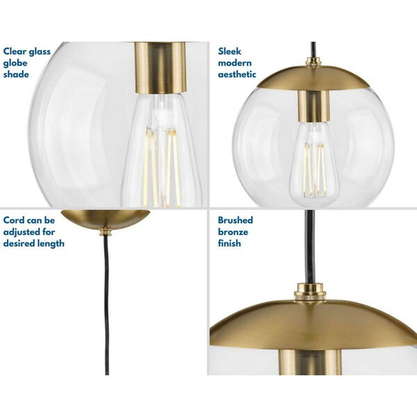 P500309-109: Atwell Brushed Bronze One-Light Mini Pendant with Clear Glass, image 3