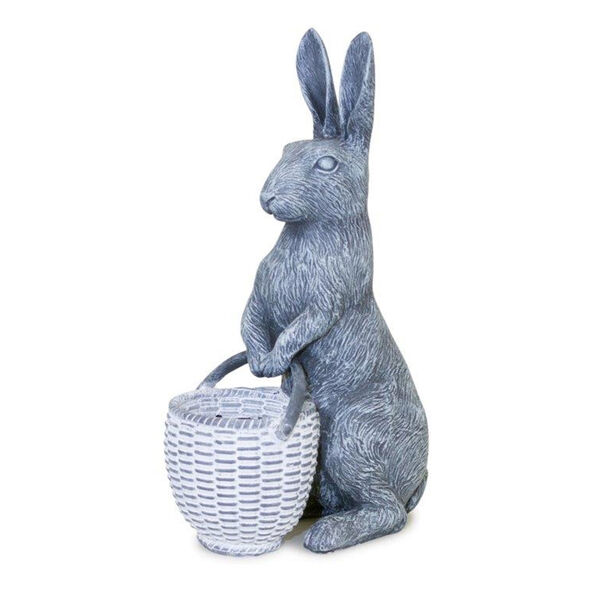 Gray Resin Standing Rabbit with Basket Decorative Object, image 1