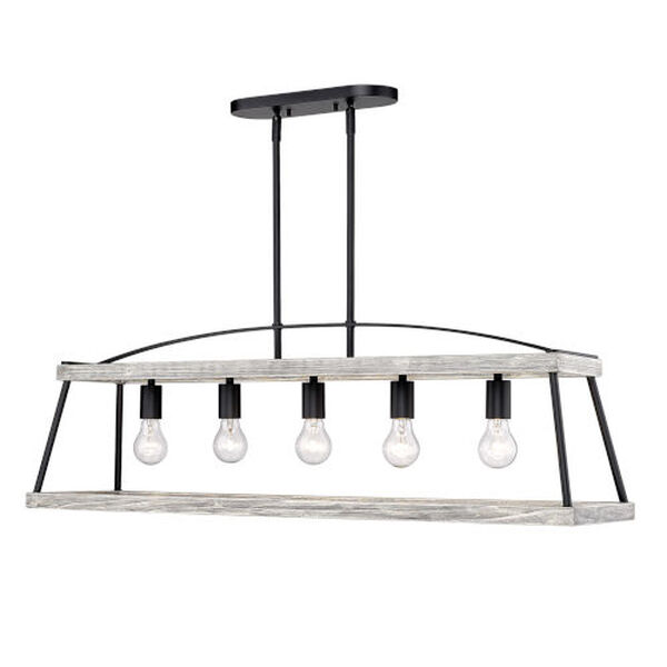 Afton Natural Black and Gray Harbor Five-Light Linear Pendant, image 3