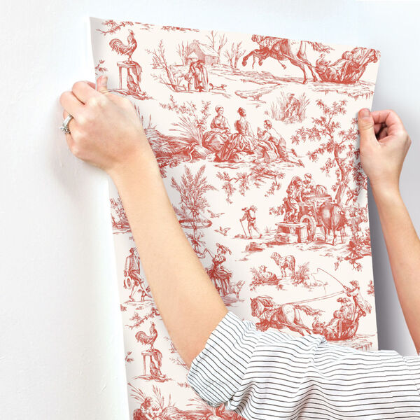 Grandmillennial Red Seasons Toile Pre Pasted Wallpaper - SAMPLE SWATCH ONLY, image 3