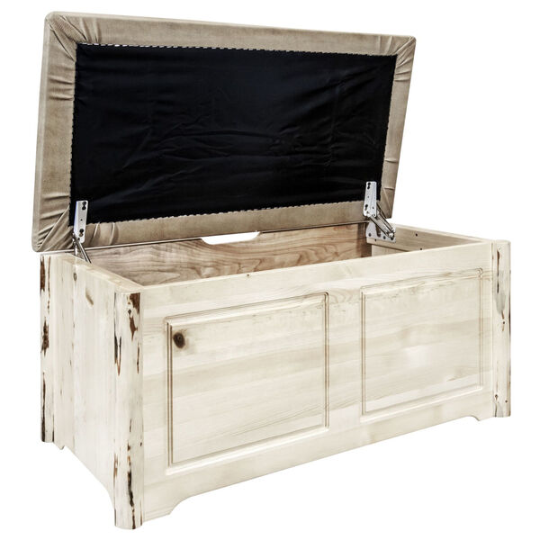 Montana Clear Lacquer Blanket Chest with Buckskin Upholstery, image 4