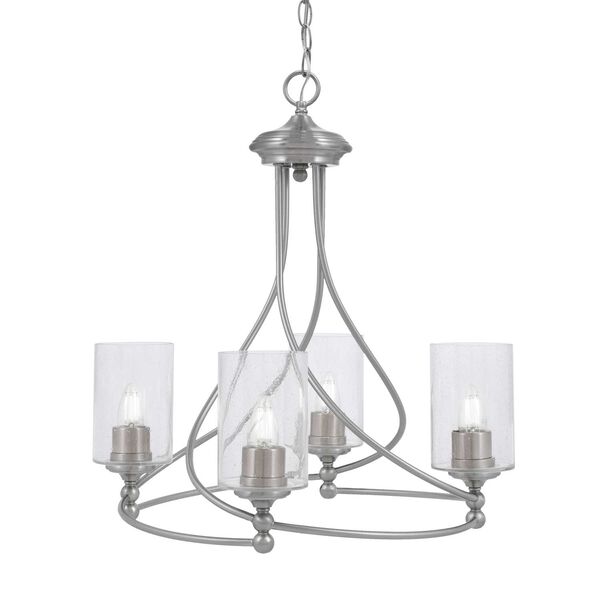 Capri Brushed Nickel Four-Light Chandelier with Clear Cylinder Bubble Glass, image 1