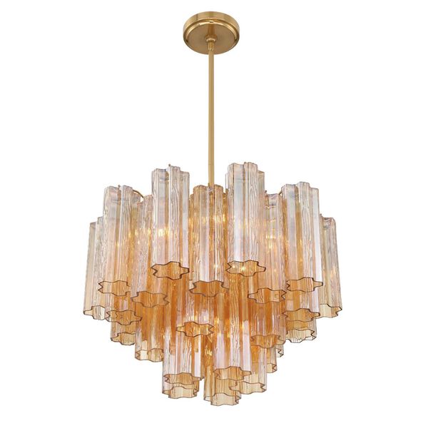 Addis Aged Brass Six-Light Chandelier with Amber Tronchi Glass, image 3