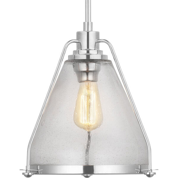Polished Nickel One-Light Pendant With Transparent Seeded Glass, image 1