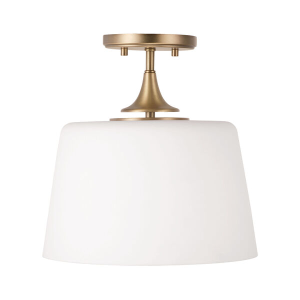 Presley Aged Brass One-Light Semi Flush Mount with Soft White Glass, image 1