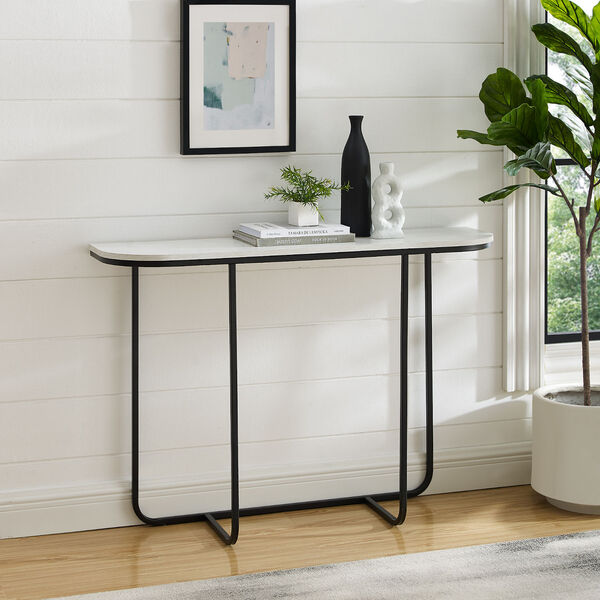 Harley Faux White Marble and Black Curved Entry Table, image 1