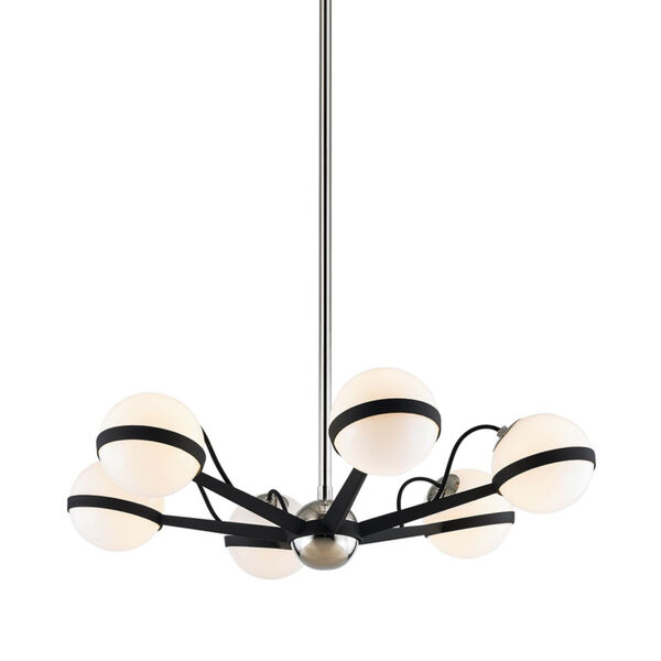 Ace Carbide Black with Polished Nickel Six-Light Chandelier, image 1