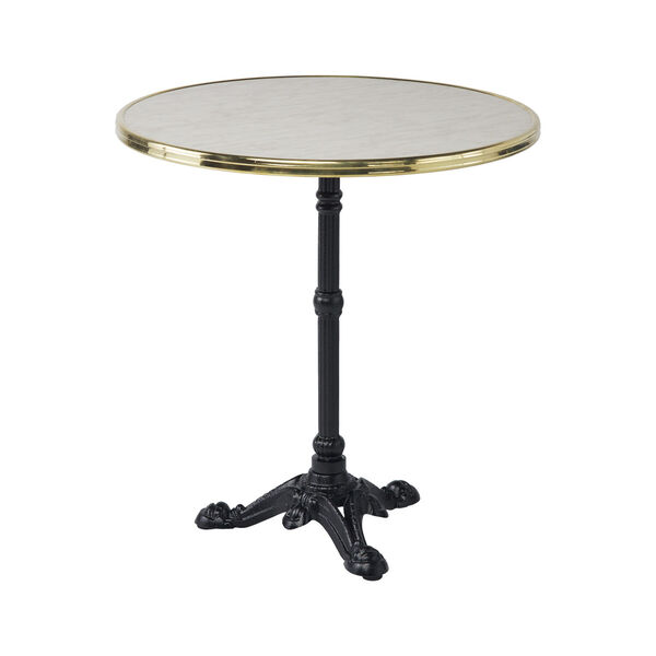 Rive Gauche 24-in Black Outdoor Bistro Table with White Faux Marble Top and Brass Strapping, image 2