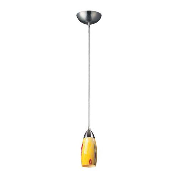 Milan One Light LED Pendant In Satin Nickel And Yellow Blaze Glass, image 1