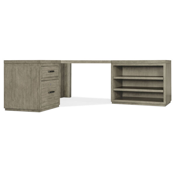 Linville Falls Smoked Gray Corner Desk with File and Open Desk Cabinet, image 1