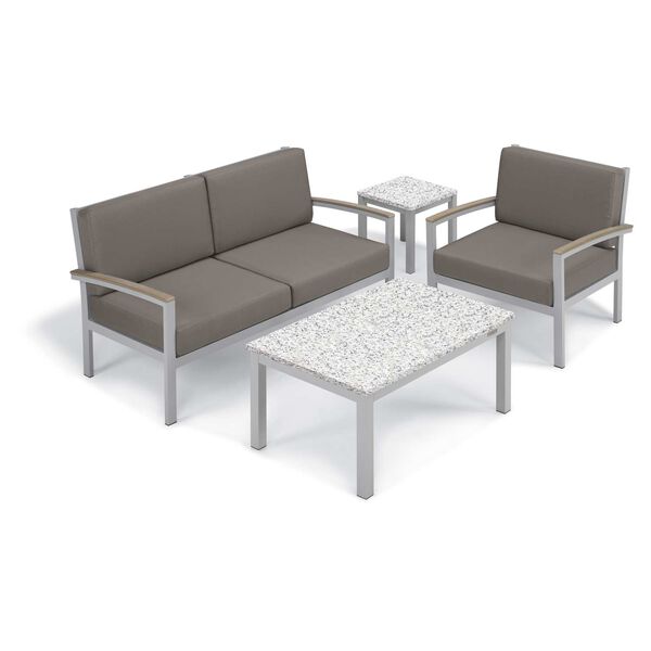 Travira Vintage Ash Stone Four-Piece Outdoor Seat and Table Chat Set, image 1