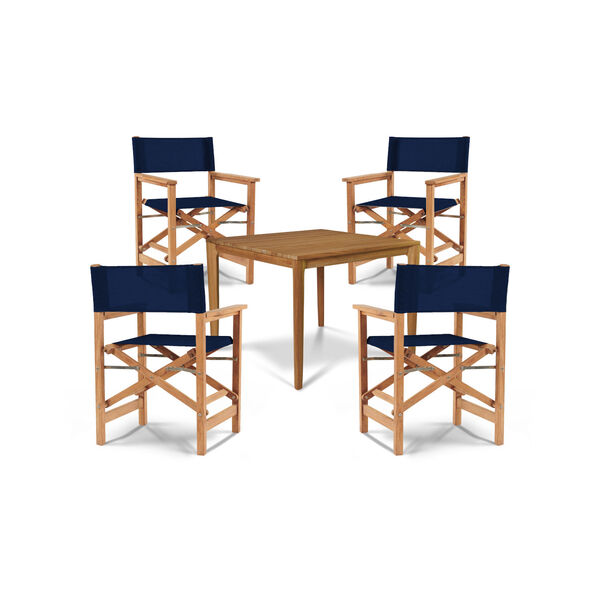 Del Ray Natural Teak  Five-Piece Square Outdoor Dining Set with Textilene Fabric, image 1