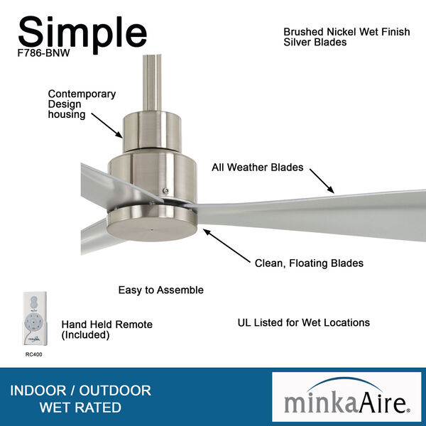 Simple Brushed Nickel Ceiling Fan, image 3