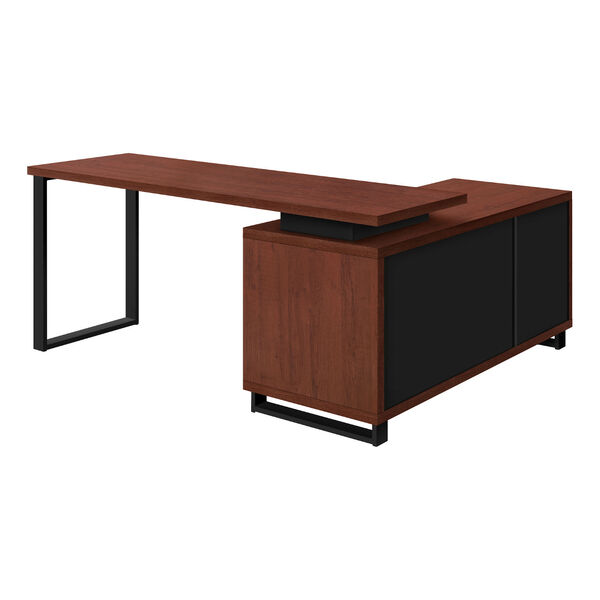 Cherry and Black Computer Desk with Drawers and Shelves, image 4