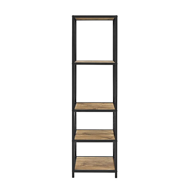 61-Inch Tall X-Frame Metal and Wood Media Bookshelf - Barn wood, image 3