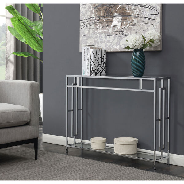 Town Square Glass and Chrome Console Table with Shelf, image 1