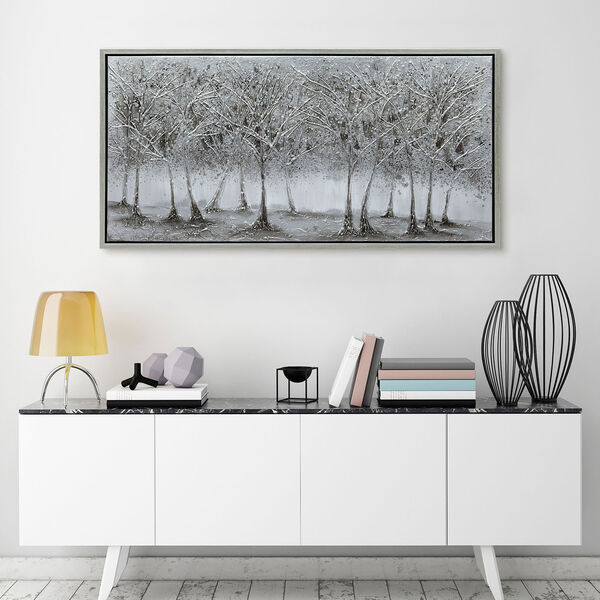 Black Framed Solitary Field Textured Metallic Hand Painted Wall Art, image 1