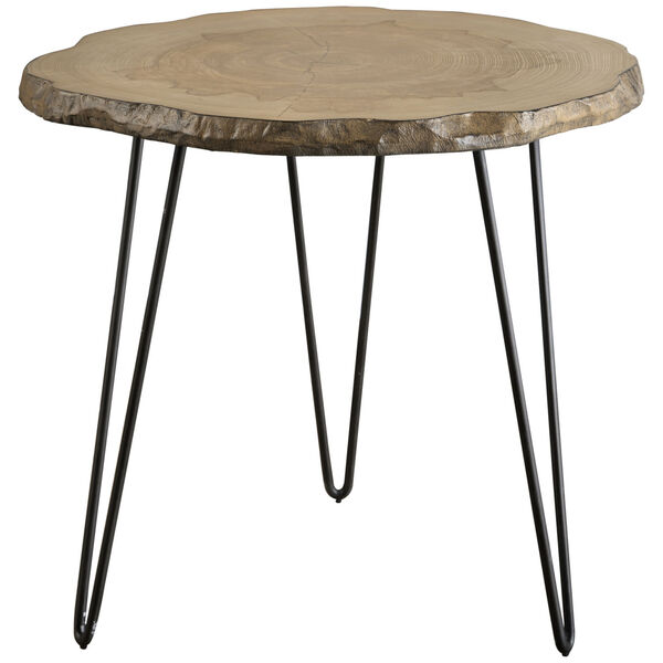 Runay Aged Black and Brown Wood Slab Side Table, image 1