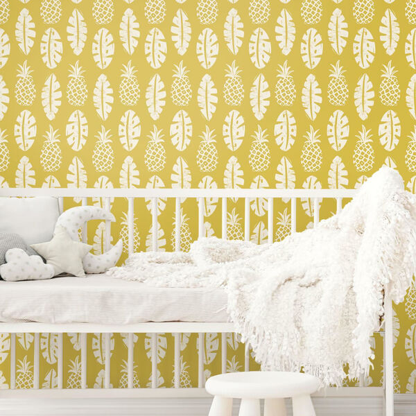 Pineapple Yellow White Peel and Stick Wallpaper, image 1