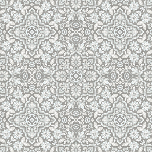Light Grey and Blue Floral Tile Wallpaper, image 1
