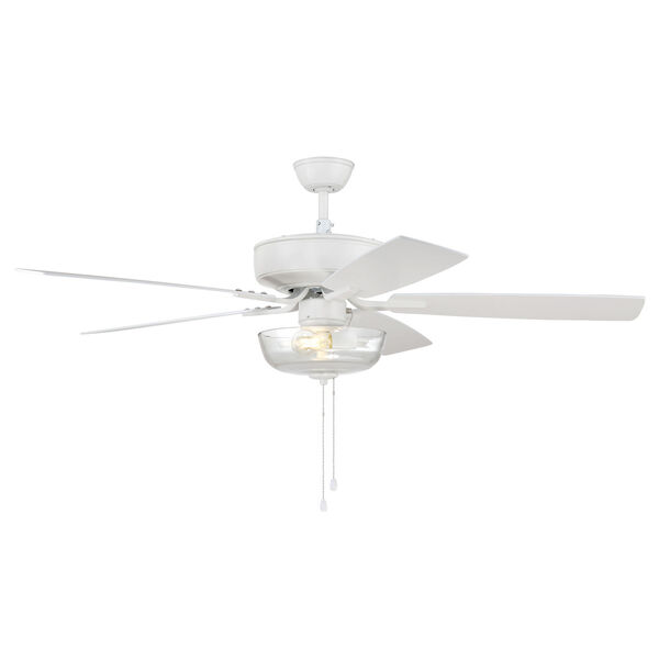 Pro Plus White 52-Inch Two-Light Ceiling Fan with Clear Glass Bowl Shade, image 3