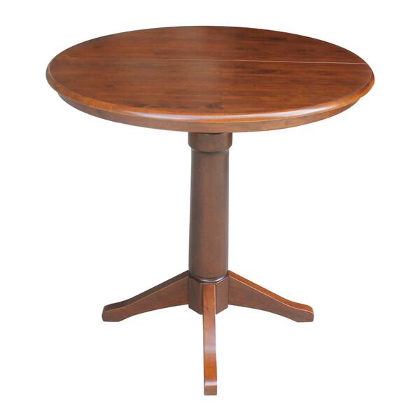 Espresso Round Pedestal Counter Height Table with 12-Inch Leaf, image 1