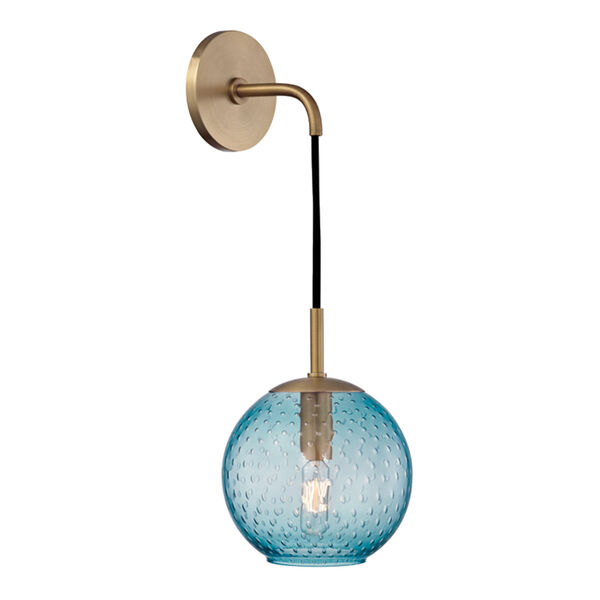 Rousseau Aged Brass 6-Inch One-Light Wall Sconce with Blue Glass, image 1