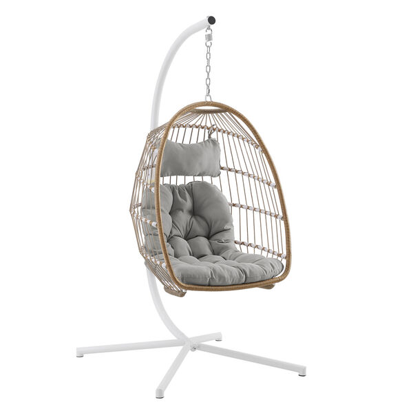 Brown and Gray Outdoor Swing Egg Chair with Stand, image 4