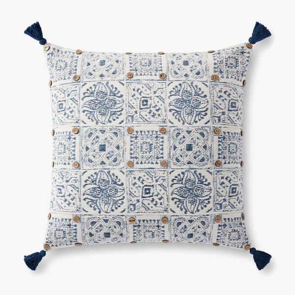 Blue and White Tassels Accent Pillow, image 1