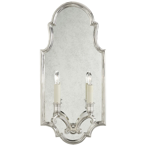 Sussex Medium Framed Double Sconce in Polished Nickel with Antique Mirror by Chapman and Myers, image 1