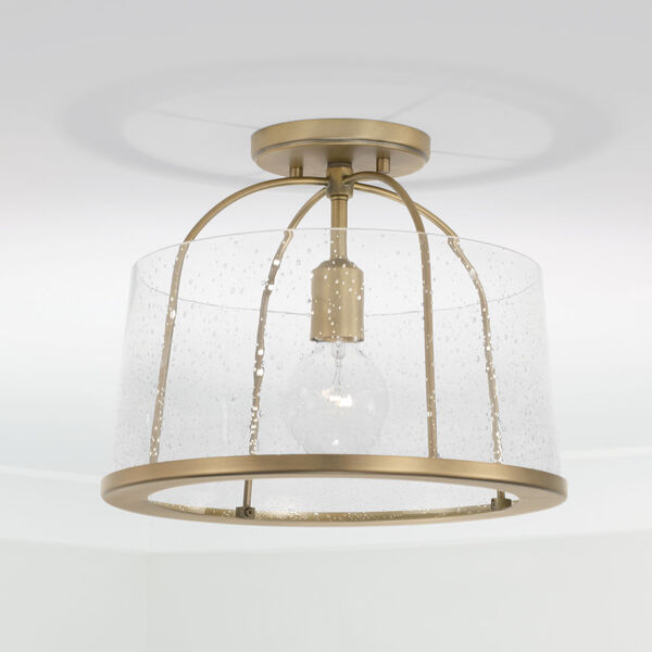 HomePlace Madison Aged Brass One-Light Semi-Flush or Pendant with Clear Seeded Glass, image 5