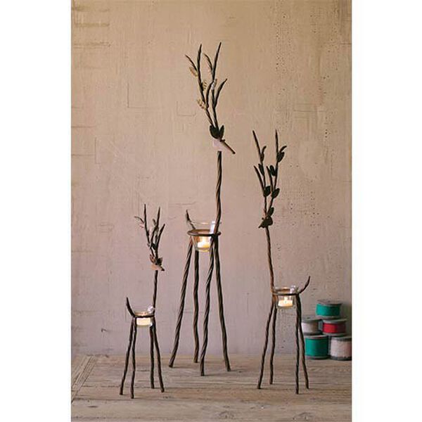 Rustic Iron Reindeer Candleholder with One Tealight Holder, Set of 3, image 1