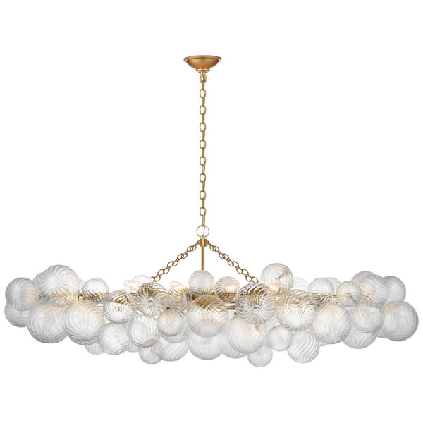 Talia Large Linear Chandelier in Gild with Clear Swirled Glass by Julie Neill, image 1