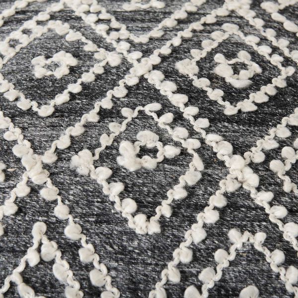 Farida Dark Gray Wool and Polyester Patterned Pouf, image 6