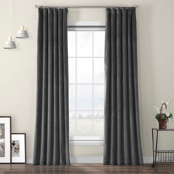 Pepper Grey Heritage Plush Velvet Curtain Single Panel, image 1