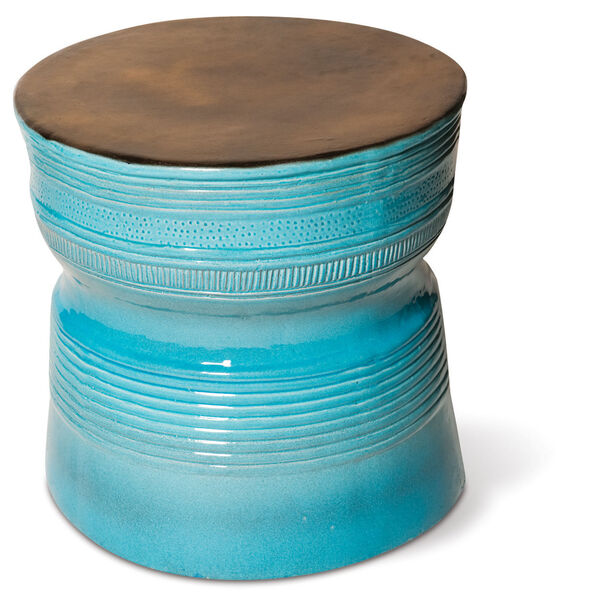 Ceramic Ancaris Ring Accent Table in Glossy Gold, Turquoise Blue, image 1