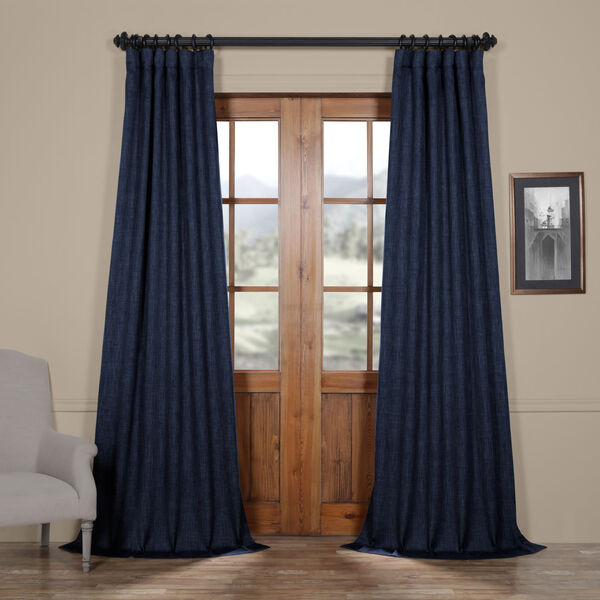 Blue Indigo 84 x 50 In.Faux Linen Blackout Curtain Single Panel, image 1
