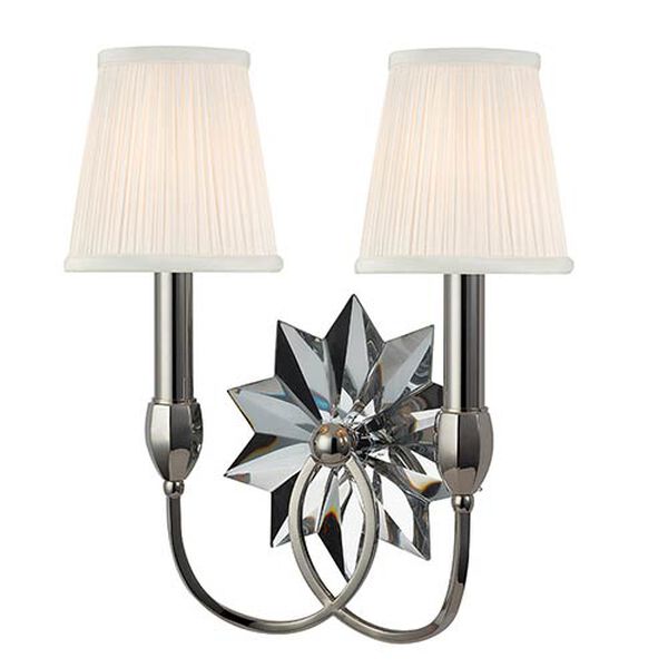 Barton Polished Nickel Two-Light Wall Sconce with White Pleated Shade, image 1
