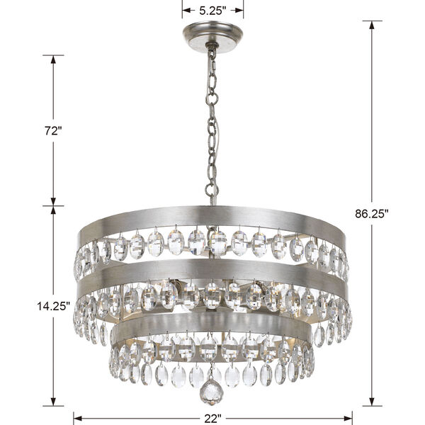 Perla Antique Silver Five Light Chandelier with Clear Elliptical Faceted Crystal, image 5