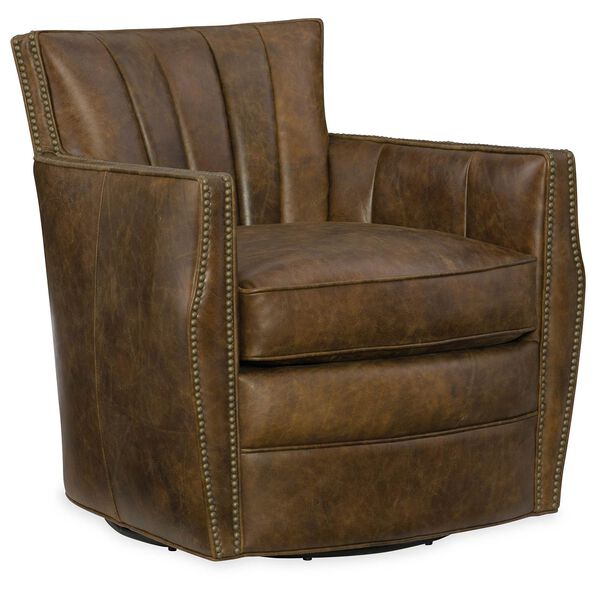 Carson Brown Castle Leather Swivel Club Chair, image 1
