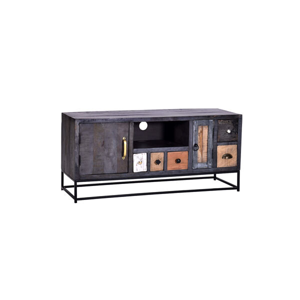 Layover Black and Natural Console with Cabinet and Drawer, image 1