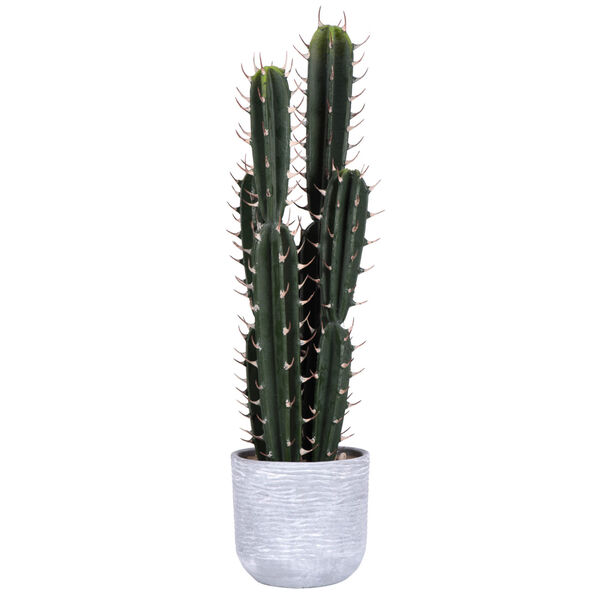 Green 28-Inch Cactus in Concrete Pot, image 1