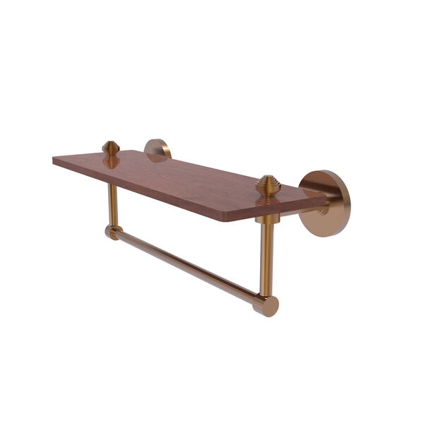 Southbeach Brushed Bronze 16-Inch Solid IPE Ironwood Shelf with Integrated Towel Bar, image 1
