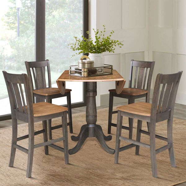 Hickory Washed Coal Round Dual Drop Leaf Counter Height Dining Table with 2 Splatback Stools, 5 Piece Set, image 6
