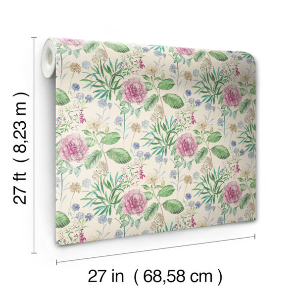 Handpainted  Pink Midsummer Floral Wallpaper, image 4