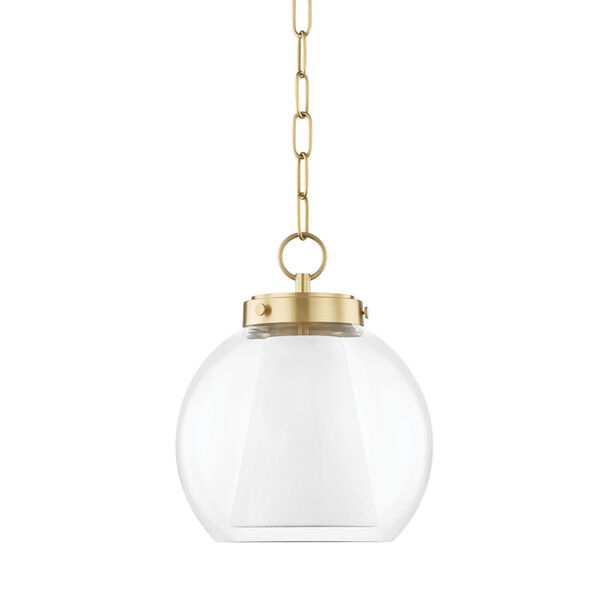 Sasha Aged Brass 12-Inch LED Globe Pendant with Belgian Linen Inner Shade, image 1