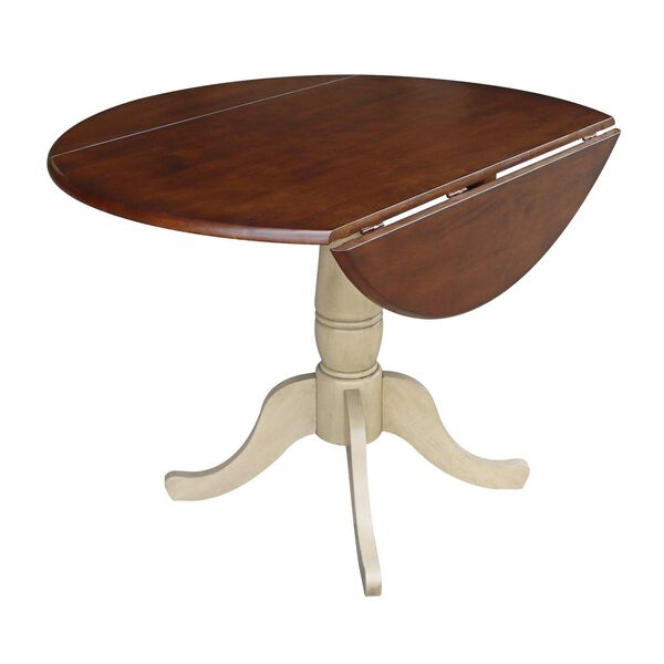 Antiqued Almond and Espresso 30-Inch Round Dual Drop Leaf Pedestal Dining Table, image 3